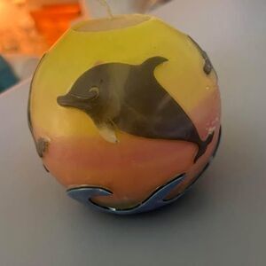 Dolphin Candle Spherical Y2K Yellow Orange Blue Gray 5" x 5" x 5"